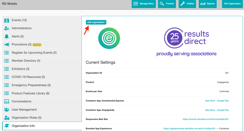 Edit Organization Button