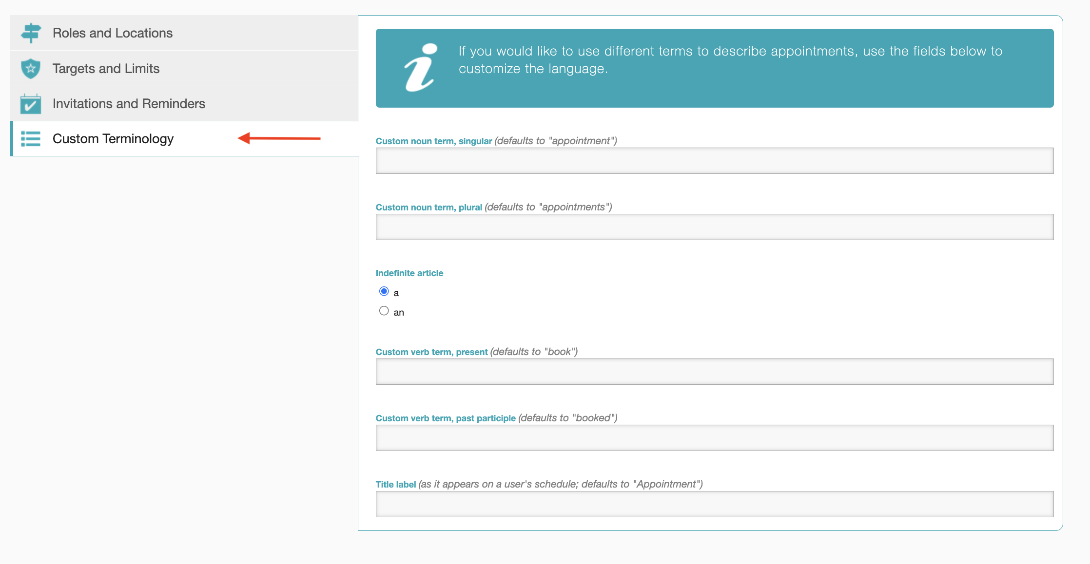 Custom Terminology Tab