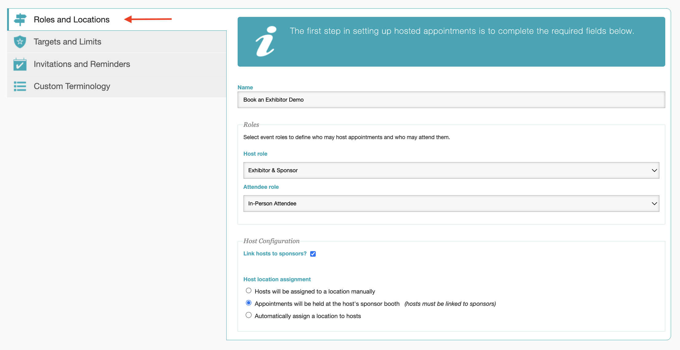 Roles and Locations Tab